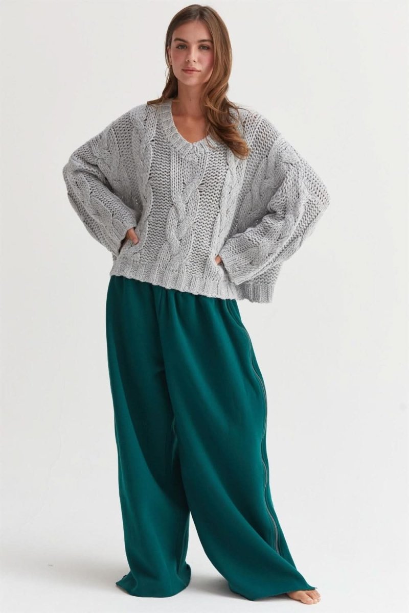 HYFVE Cable Knit V-Neck Sweater - Love Salve